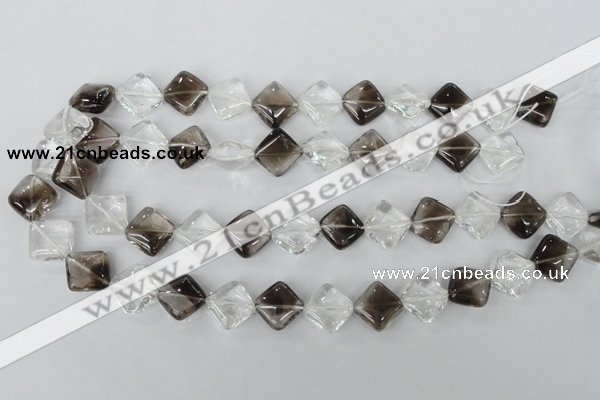 CSQ154 15.5 inches 14*14mm diamond white crystal & smoky quartz beads