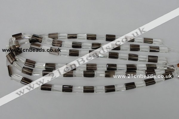 CSQ155 15.5 inches 8*12mm rectangle white crystal & smoky quartz beads