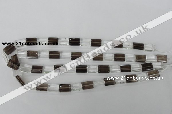 CSQ156 15.5 inches 10*14mm rectangle white crystal & smoky quartz beads