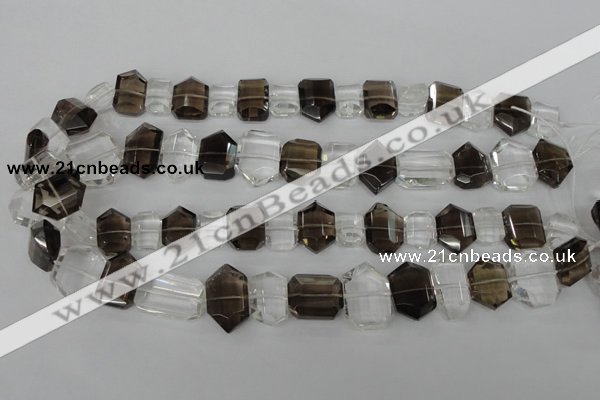 CSQ158 10-14mm*14-20mm nuggets white crystal & smoky quartz beads