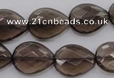 CSQ204 15*20mm faceted flat teardrop grade AA natural smoky quartz beads