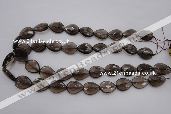 CSQ204 15*20mm faceted flat teardrop grade AA natural smoky quartz beads