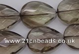 CSQ205 18*25mm faceted flat teardrop grade AA natural smoky quartz beads