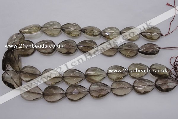 CSQ205 18*25mm faceted flat teardrop grade AA natural smoky quartz beads