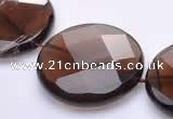 CSQ22 AB grade 30mm faceted coin natural smoky quartz beads