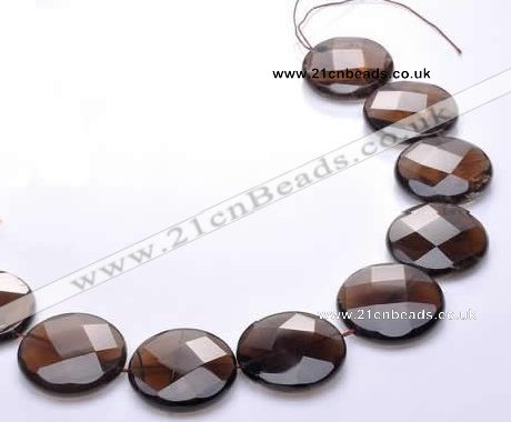 CSQ22 AB grade 30mm faceted coin natural smoky quartz beads