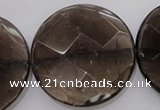 CSQ222 15.5 inches 35mm faceted coin grade AA natural smoky quartz beads