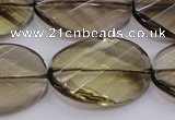 CSQ230 20*30mm faceted & twisted oval grade AA natural smoky quartz beads