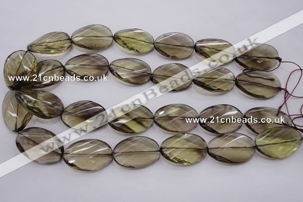 CSQ230 20*30mm faceted & twisted oval grade AA natural smoky quartz beads