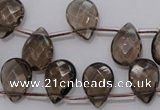 CSQ235 10*14mm faceted briolette grade AA natural smoky quartz beads