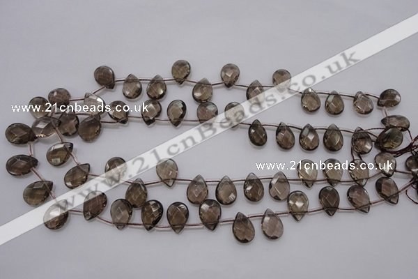 CSQ235 10*14mm faceted briolette grade AA natural smoky quartz beads