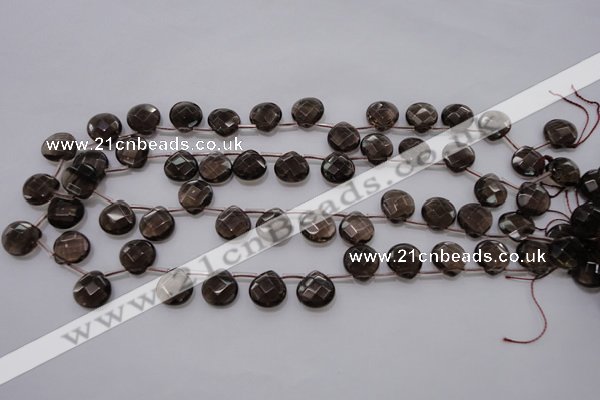 CSQ237 12*12mm faceted briolette grade AA natural smoky quartz beads