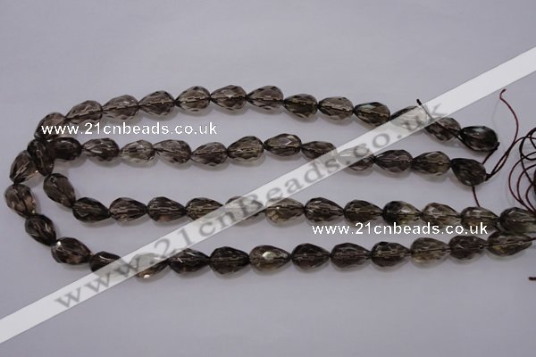 CSQ243 10*14mm faceted teardrop grade AA natural smoky quartz beads