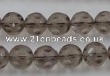 CSQ253 15.5 inches 12mm carved round matte smoky quartz beads