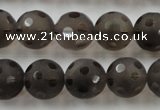 CSQ254 15.5 inches 14mm carved round matte smoky quartz beads