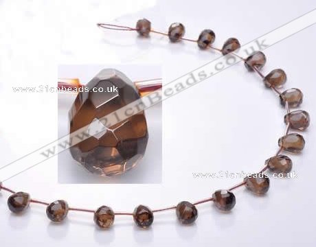 CSQ33 Top drilled 10*14mm faceted teardrop natural smoky quartz beads