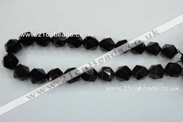 CSQ356 15.5 inches 16mm faceted nuggets smoky quartz beads