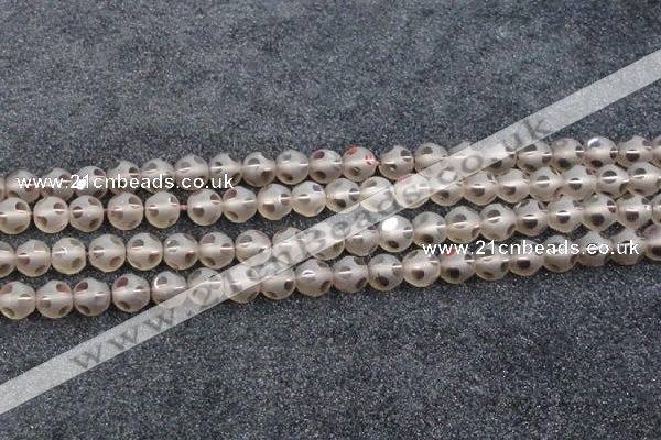 CSQ504 15.5 inches 12mm faceted round matte smoky quartz beads