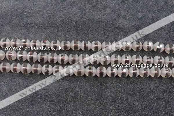 CSQ509 15.5 inches 12mm faceted round matte smoky quartz beads