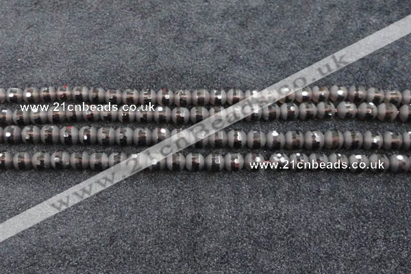CSQ511 15.5 inches 6mm faceted round matte smoky quartz beads