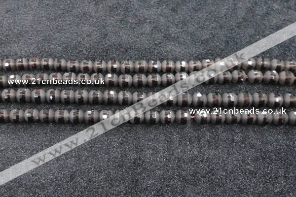 CSQ512 15.5 inches 8mm faceted round matte smoky quartz beads