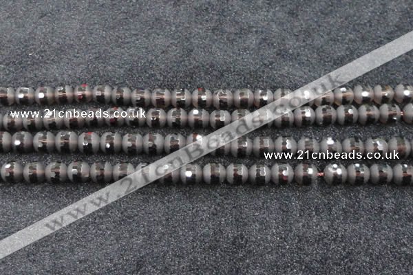 CSQ513 15.5 inches 10mm faceted round matte smoky quartz beads