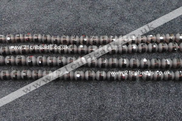 CSQ514 15.5 inches 12mm faceted round matte smoky quartz beads