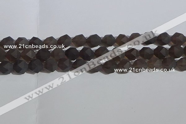 CSQ534 15.5 inches 12mm faceted nuggets matte smoky quartz beads