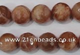 CSS508 15.5 inches 14mm faceted round natural golden sunstone beads