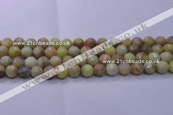 CSS614 15.5 inches 12mm faceted round yellow sunstone gemstone beads