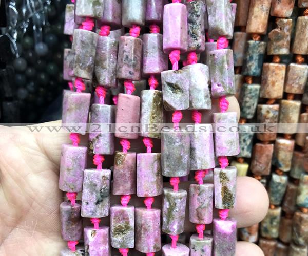 CTB1227 15 inches 8*12mm - 8*14mm faceted tube pink cobalto calcite beads