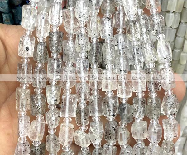CTB1265 6*10mm - 8*12mm faceted tube black mica quartz beads