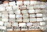 CTB1271 15 inches 6*10mm - 8*12mm faceted tube white moonstone beads