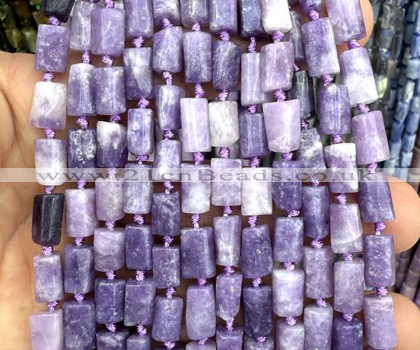 CTB1302 15 inches 6*10mm - 8*12mm faceted tube lepidolite beads