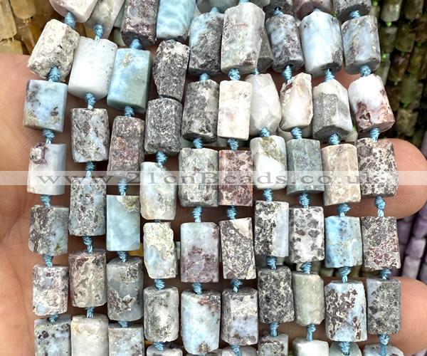 CTB1310 15 inches 6*10mm - 8*12mm faceted tube larimar beads