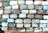 CTB1311 15 inches 6*10mm - 8*12mm faceted tube larimar beads