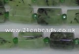 CTB205 15.5 inches 10*15mm faceted tube green rutilated quartz beads