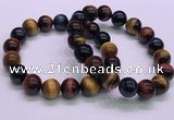 CTB38 7.5 inches 12mm round colorful tiger eye beaded bracelets