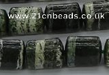 CTB527 15.5 inches 10*13mm triangle green silver line jasper beads