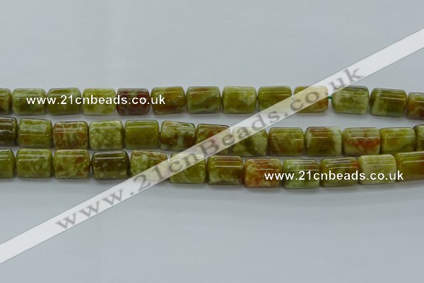 CTB548 15.5 inches 10*13mm triangle green dragon serpentine jasper beads