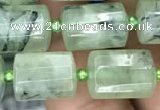 CTB609 15.5 inches 10*14mm faceted tube green rutilated quartz beads