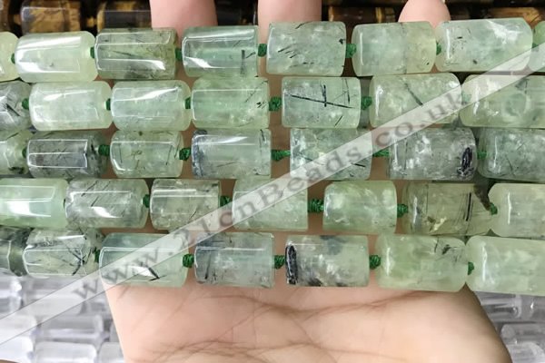 CTB621 11*16mm - 12*18mm faceted tube green rutilated quartz beads