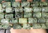 CTB654 15.5 inches 12*16mm faceted tube green rutilated quartz beads