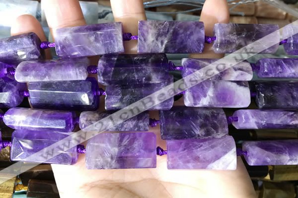 CTB671 14*27mm - 15*28mm faceted flat tube amethyst beads