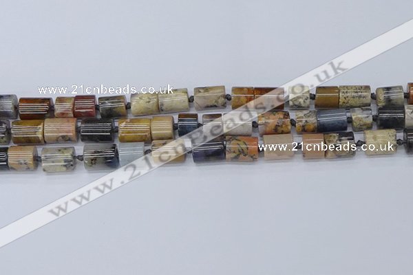 CTB720 15.5 inches 8*9mm - 10*12mm tube black moss opal beads
