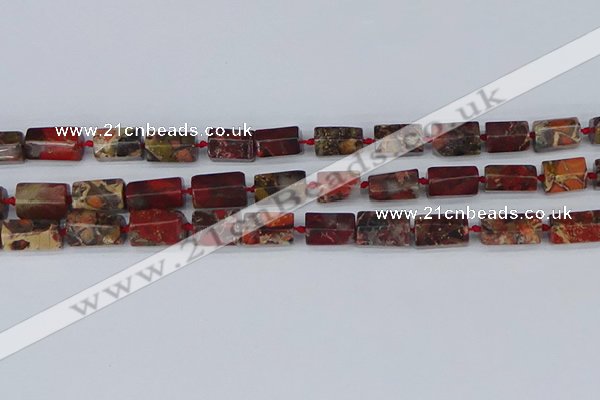 CTB739 15.5 inches 6*10mm - 8*12mm faceted tube poppy jasper beads