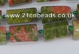 CTB742 15.5 inches 6*10mm - 8*12mm faceted tube unakite beads