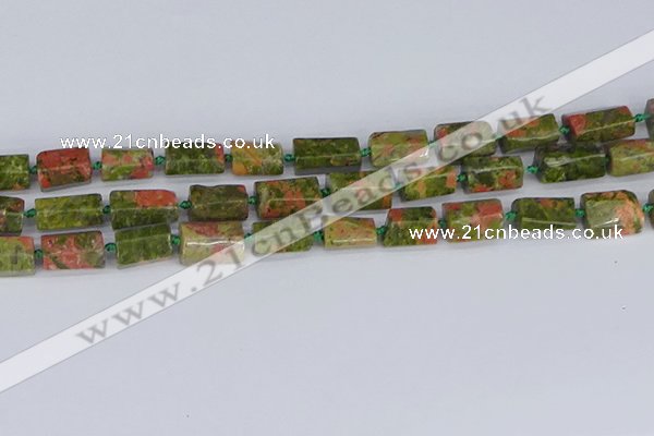 CTB742 15.5 inches 6*10mm - 8*12mm faceted tube unakite beads