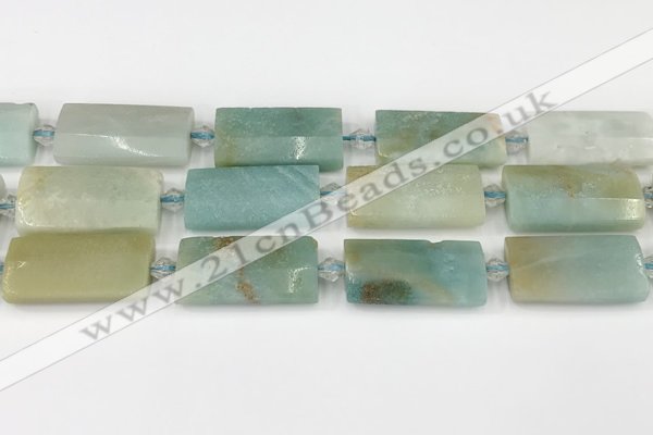 CTB851 13*25mm - 15*28mm faceted flat tube amazonite beads