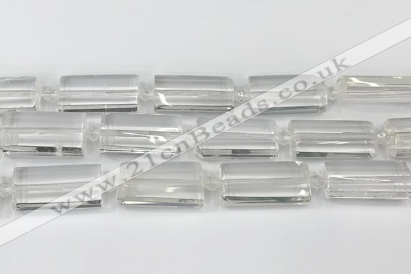 CTB860 13*25mm - 15*28mm faceted flat tube white crystal beads